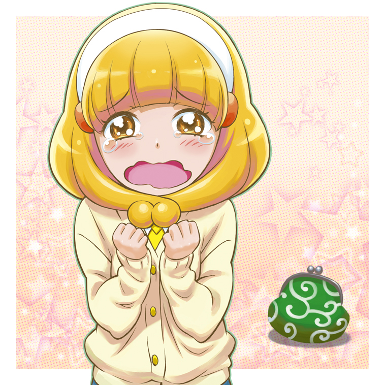 aritou, blonde_hair, blush, brown_eyes, cardigan, coin_purse, kise_yayoi, long_hair