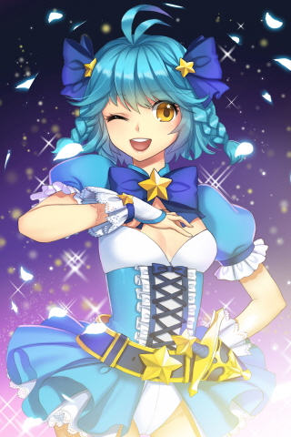 artist_request, belt, blue_hair, bow, braid, briska, choker, corset