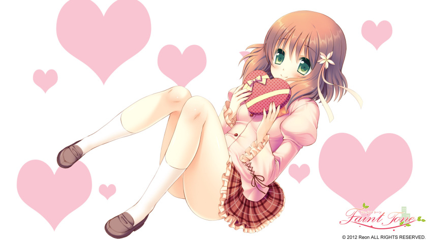 1920x1080, artist_request, black_legwear, blush, bow, brown_hair, character_request, faint_tone