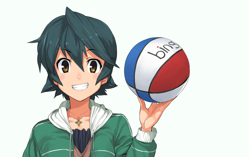 ball, bing, green_hair, grin, highres, jewelry, microsoft_bing, nanao_(bing)