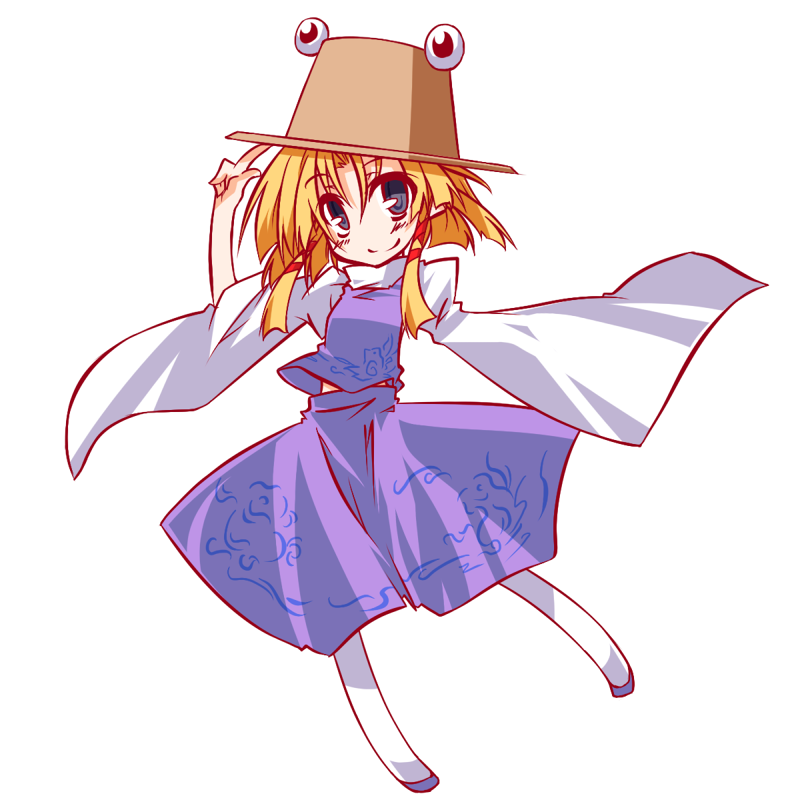 blonde_hair, blue_eyes, hat, hemogurobina1c, moriya_suwako, payot, skirt, skirt_set