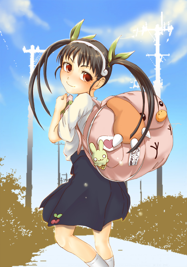bag, bakemonogatari, black_hair, hachikuji_mayoi, long_hair, looking_back, monogatari_(series), nekopantsu