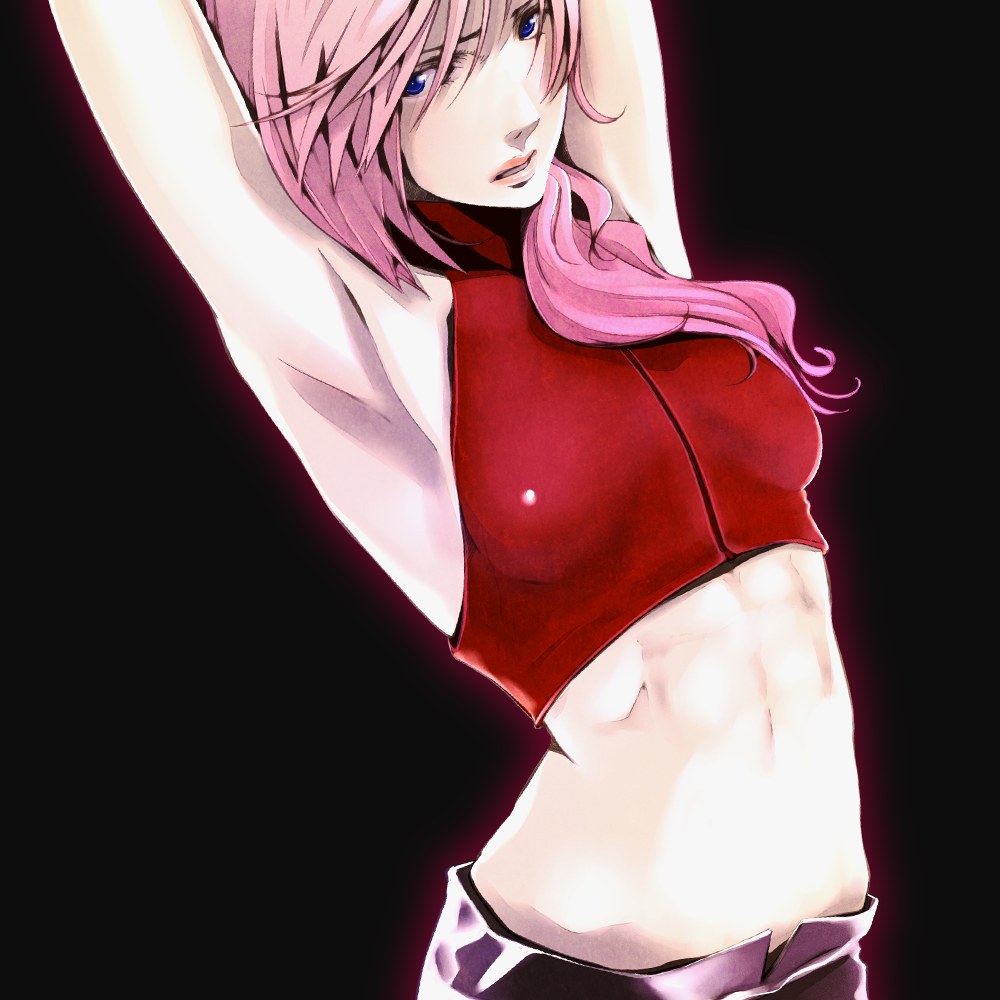 bad_id, final_fantasy, final_fantasy_xiii, gassun, lightning_(ff13), lightning_farron, long_hair, midriff