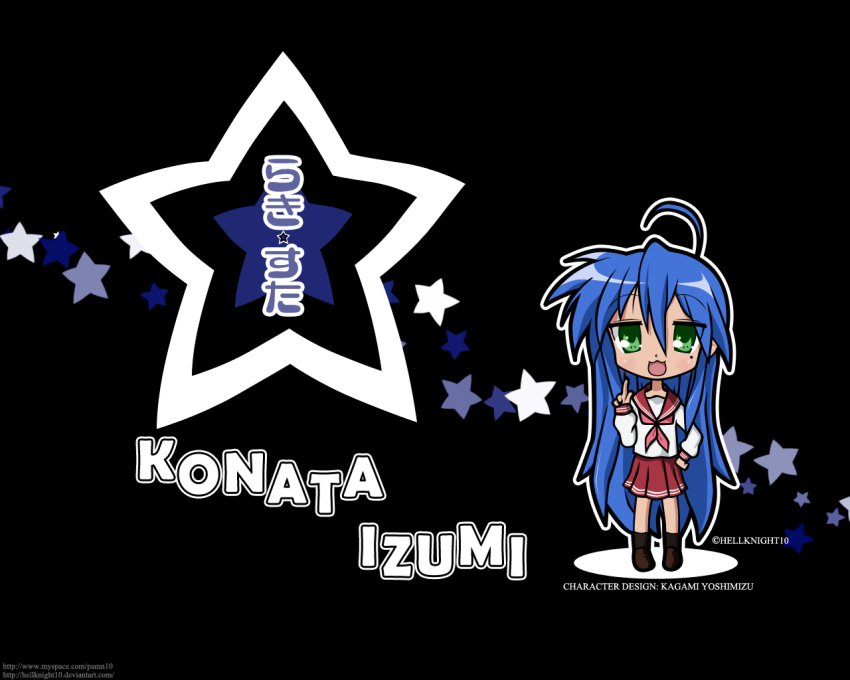 black, blue_hair, green_eyes, hellknight10, izumi_konata, long_hair, lucky_star, open_mouth
