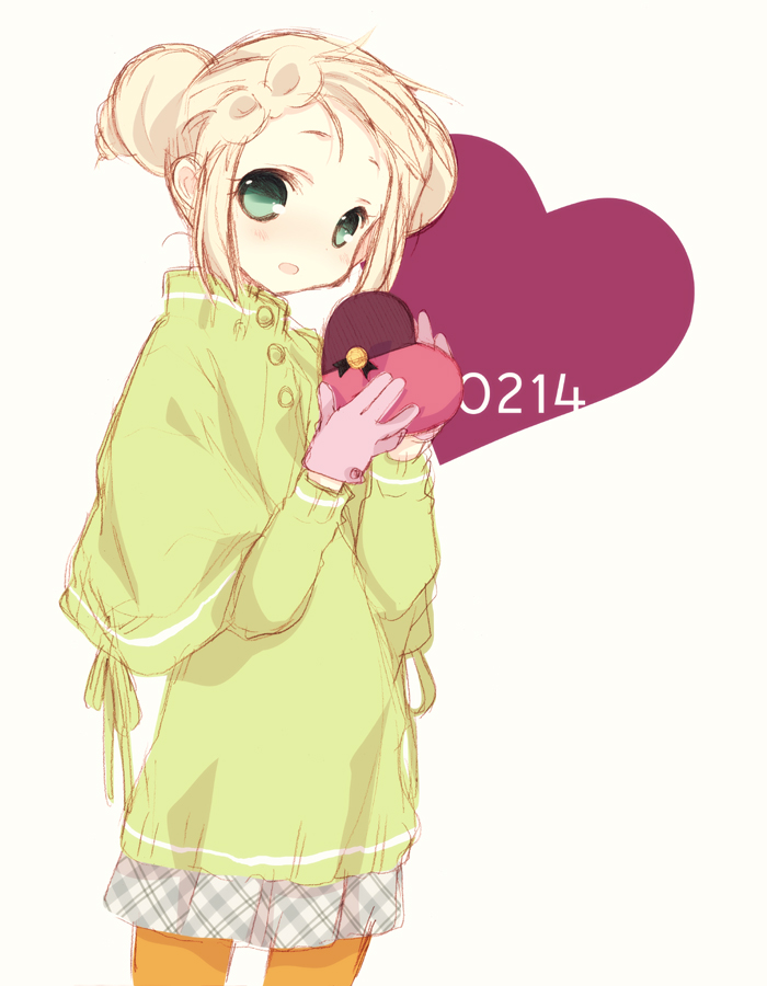 bad_id, blonde_hair, blush, character_request, heart, mase_yuuko, pantyhose, saki, solo, tokumi_yuiko, valentine