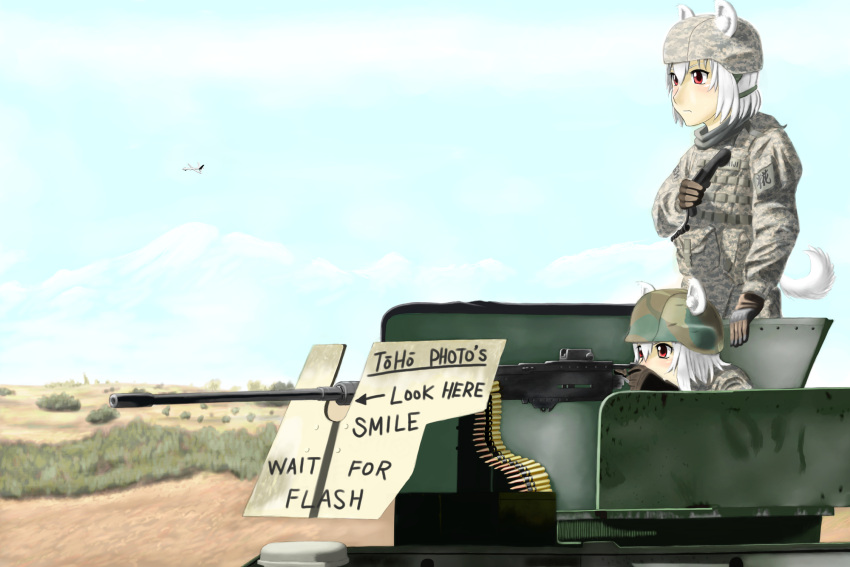animal_ears, borntokill, browning_m2, ears_on_helmet, english, fatigues, gun, heavy_machine_gun
