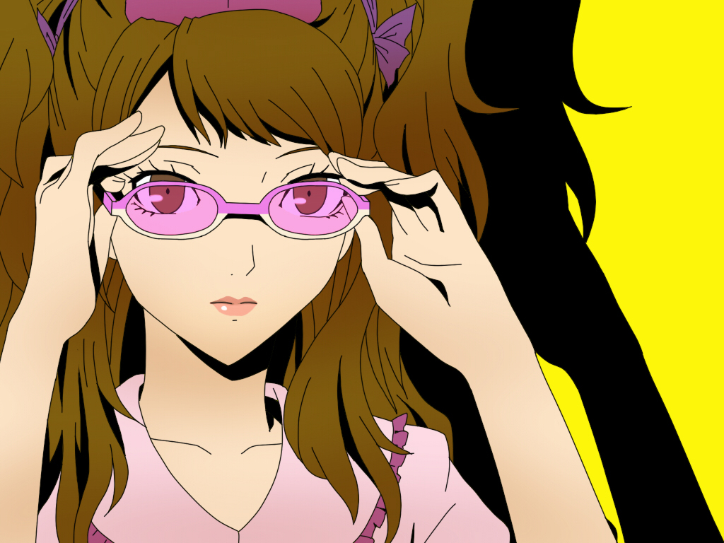 bespectacled, brown_eyes, brown_hair, face, glasses, hair_ribbon, hat, himekaidou_hatate