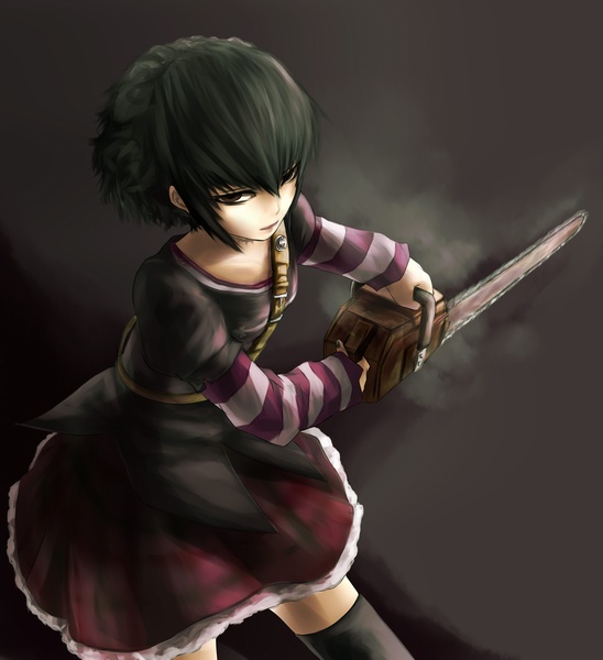 black_lagoon, chainsaw, sawyer_the_cleaner, short_hair, solo, thigh-highs, thighhighs, yosa, zettai_ryouiki
