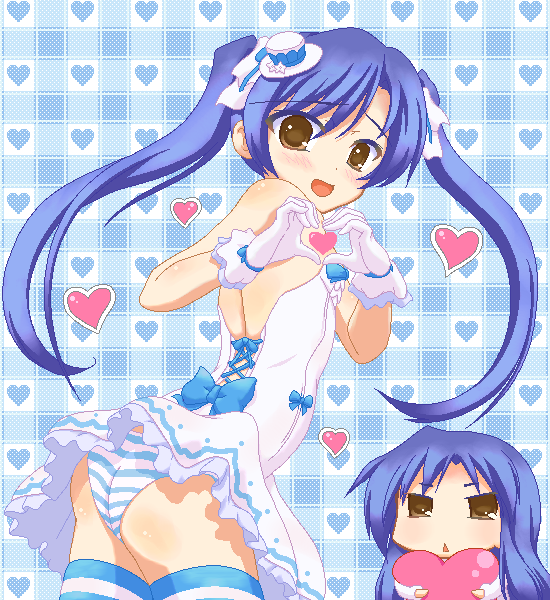 blush, bow, chibi, chihyaa, dress, hat, heart, heart_hands