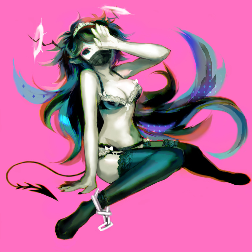 bdsm, bondage, bra, breasts, demon_girl, demon_tail, highres, komaki_megumi