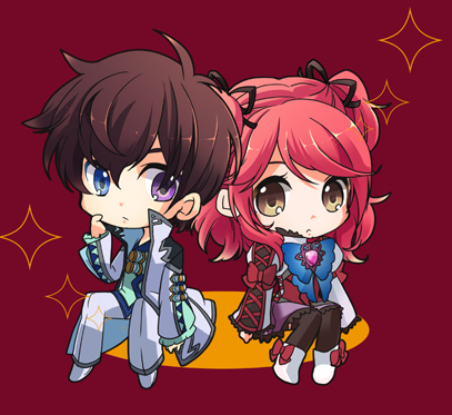 1girl, asbel_lhant, blue_eyes, bow, brown_eyes, brown_hair, cheria_barnes, chibi