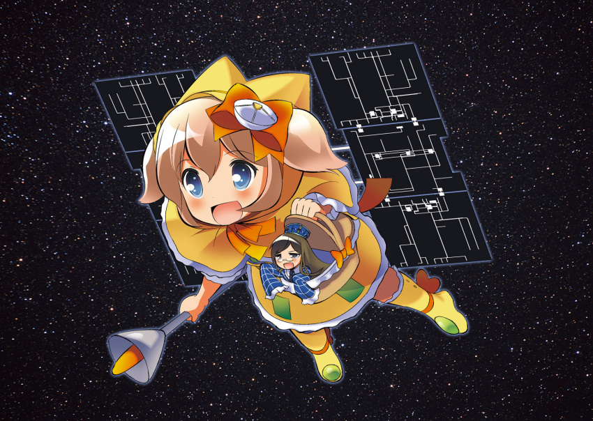 glasses, hat, hayabusa_(spacecraft), highres, mecha_musume, minerva_(spacecraft), open_mouth, original, personification, space, space_craft