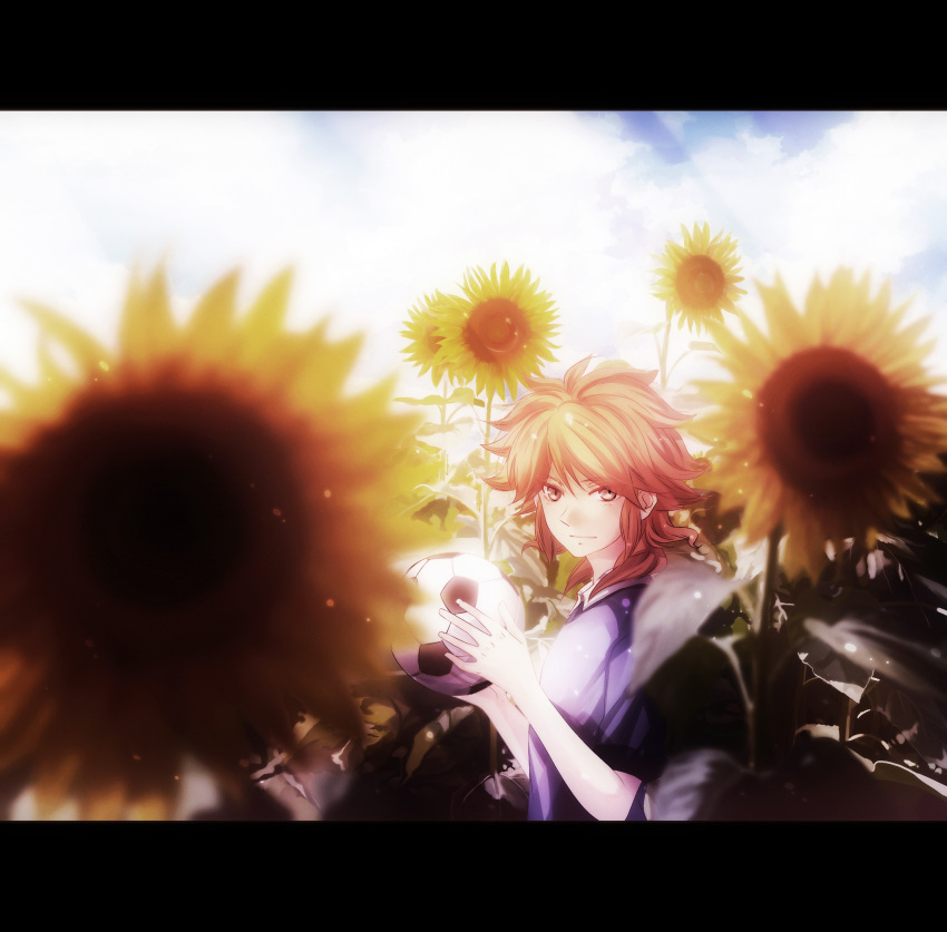 amemiya_taiyou, asano_(mkgr), ball, flower, highres, holding, inazuma_eleven, inazuma_eleven_(series)