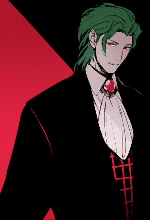 alternate_costume, alternate_hairstyle, broad_shoulders, chikage_(kinokodou), cravat, formal, genderswap, green_hair