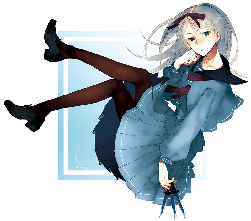 axis_powers_hetalia, belarus_(hetalia), blue_eyes, bow, hair_bow, hair_ribbon, janus, knife