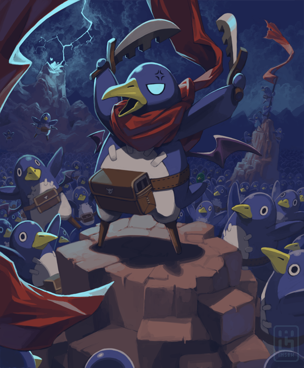 dual_wielding, flag, imson, lightning, mountain, nippon_ichi, prinny, prinny_can_i_really_be_the_hero?