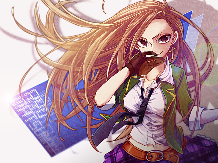 belt, brown_eyes, brown_hair, earrings, gloves, idolmaster, idolmaster_cinderella_girls, jewelry