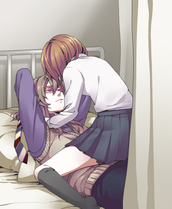 couple, footwear, girl_on_top, glasses, hatoful_boyfriend, hatoful_kareshi, iwamine_shuu, personification