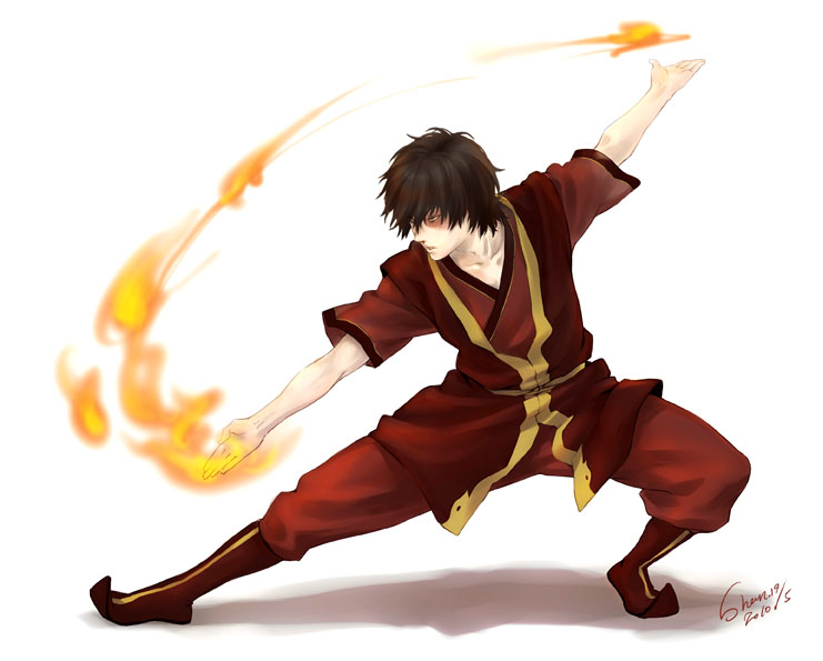 1boy, avatar:_the_last_airbender, avatar_legends, belt, black_hair, boots, fighting_stance, fire