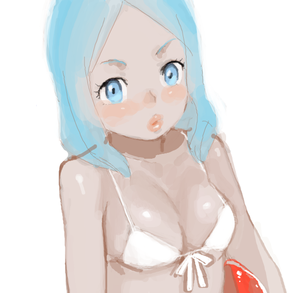 bad_id, bikini_top, blue_eyes, blue_hair, blush, dark_skin, higebu, inazuma_eleven