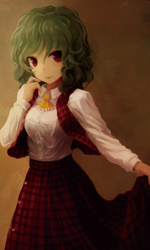 ascot, dress_shirt, green_hair, ikmg, kazami_yuuka, plaid, plaid_skirt, red_eyes