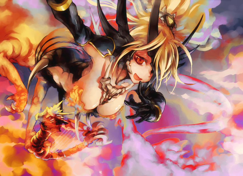 1girl, breasts, cleavage, dragon, dragon_devil_queen_dragoon, duel_monster, gloves, ikuhana_niiro