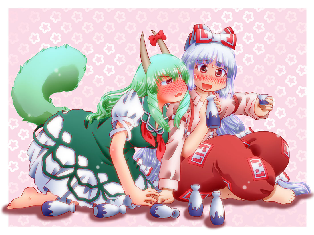 all_fours, armband, barefoot, blush, bow, breasts, crossed_legs, dress