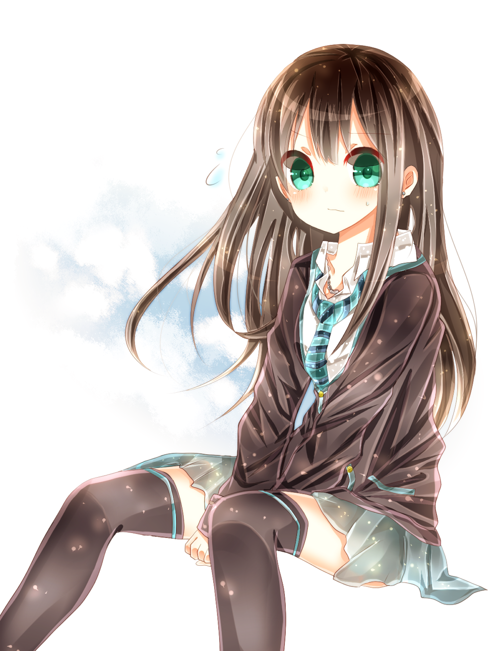 black_legwear, blush, brown_hair, cardigan, green_eyes, highres, idolmaster, idolmaster_cinderella_girls
