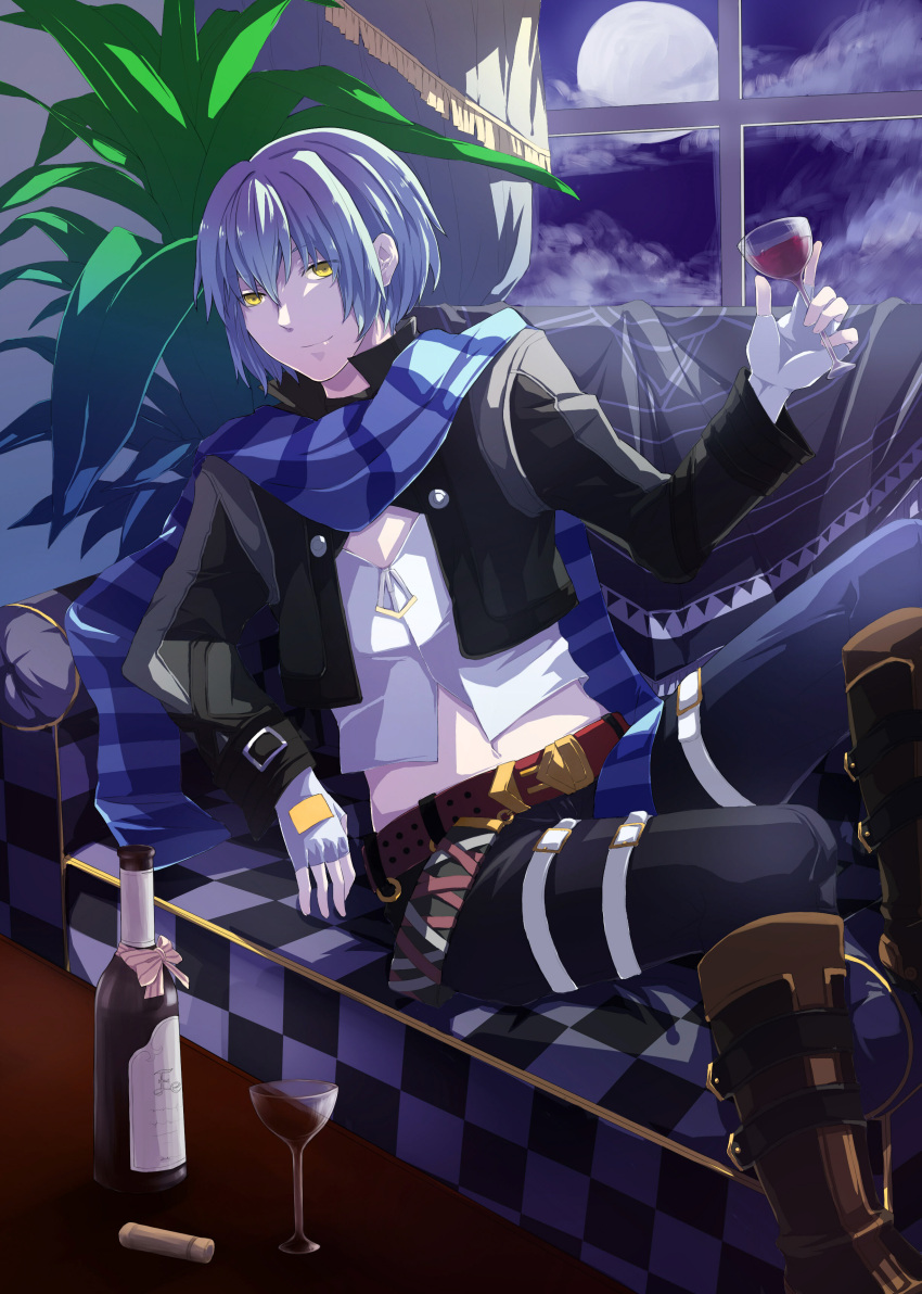absurdres, boots, couch, cup, curtains, eiyuu_densetsu, falcom, full_moon