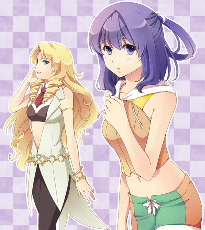 ao_no_kiseki, belt, blonde_hair, blue_eyes, bracelet, checkered, checkered_background, dress