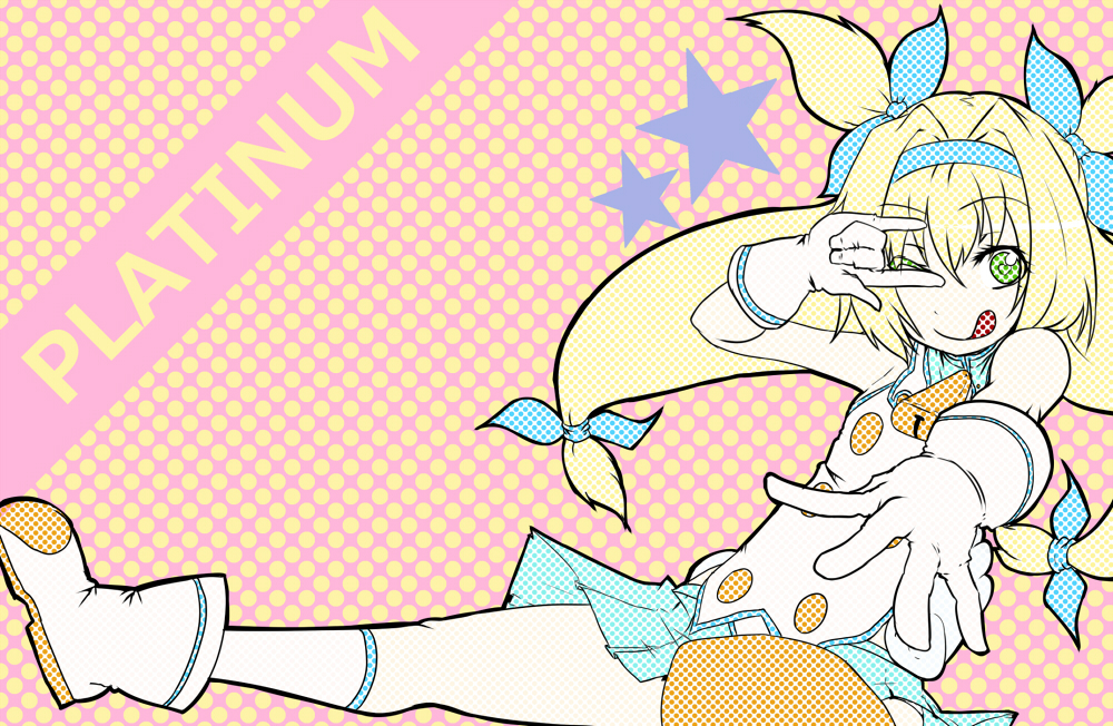 :p, :q, \m/, blazblue, character_name, kamen_no_hito, long_hair, low-tied_long_hair, mentai_onigiri, platinum_the_trinity, quad_tails, tongue, wink