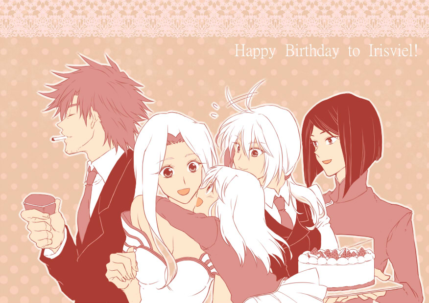 4girls, age_difference, ahoge, atn-jijifyg, birthday, cake, cigarette, dress