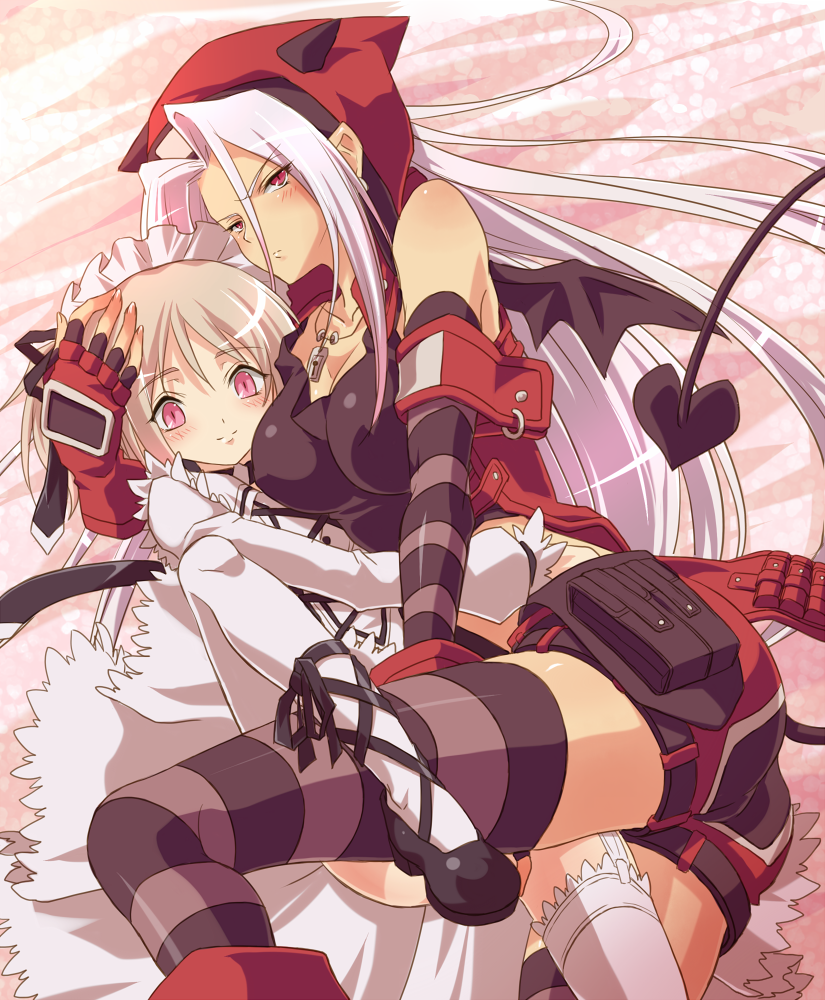 2girls, annerose_redrum, arai_nobu, blonde_hair, blush, breasts, chloe_fleurage, cleavage