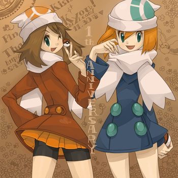adjusting_hair, alternate_costume, beanie, bike_shorts, blue_eyes, brown_hair, cosplay, hand_on_hip