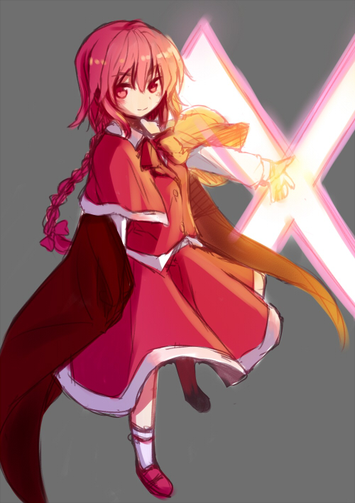 cross, minamura_haruki, okazaki_yumemi, red_eyes, red_hair, redhead, sketch, solo, touhou, touhou_(pc-98)
