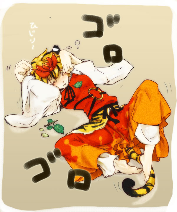 barefoot, blush, catnip, daken_(artist), hair_ornament, jingo_kajiki, kemonomimi_mode, lying