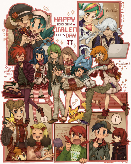 !, 6+boys, 6+girls, ?, alice_(pokemon), alternate_costume, alternate_hairstyle, aqua_eyes