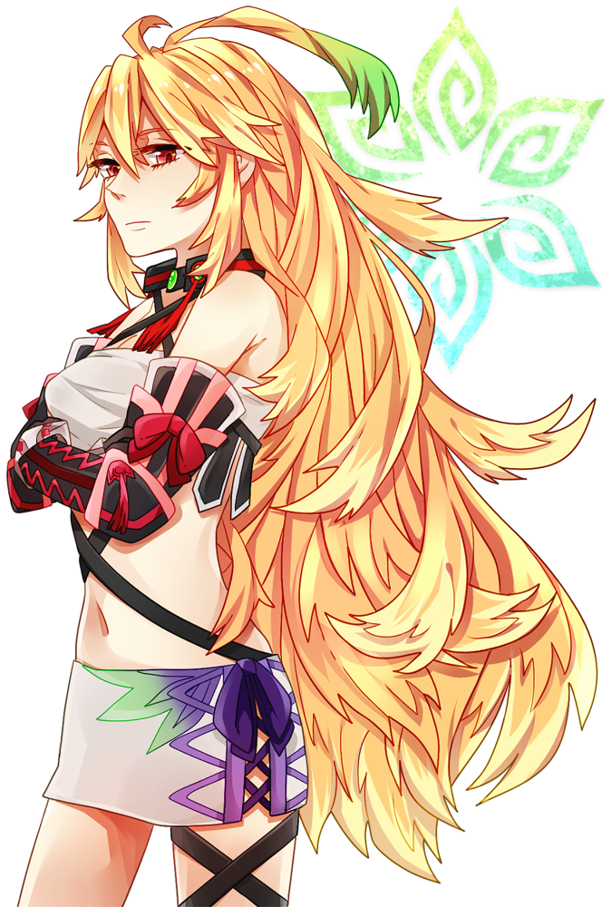 ahoge, blonde_hair, elbow_gloves, eringi, gloves, gradient_hair, green_hair, long_hair