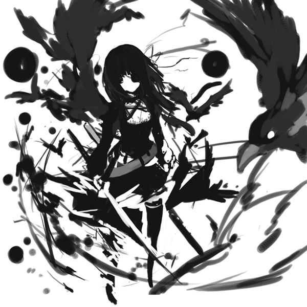 bad_id, bangs, bird, black_eyes, black_hair, blunt_bangs, crow, eyepatch