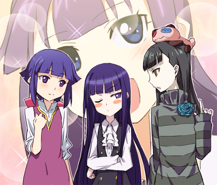 blush, crossed_arms, crossover, dress, gia_kon, gundam, gundam_age, inu_x_boku_ss