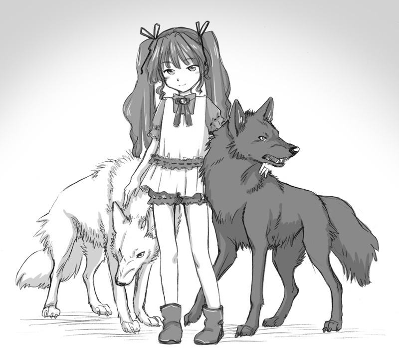 character_request, child, copyright_request, flat_chest, hair_ribbon, long_hair, monochrome, original