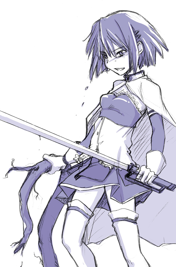 blue, cape, elbow_gloves, flat_chest, gloves, hair_ornament, hairclip, magical_girl