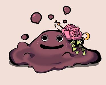 black_eyes, bubble_slime, dango_mushi, dragon_quest, flower, lowres, no_humans, smile