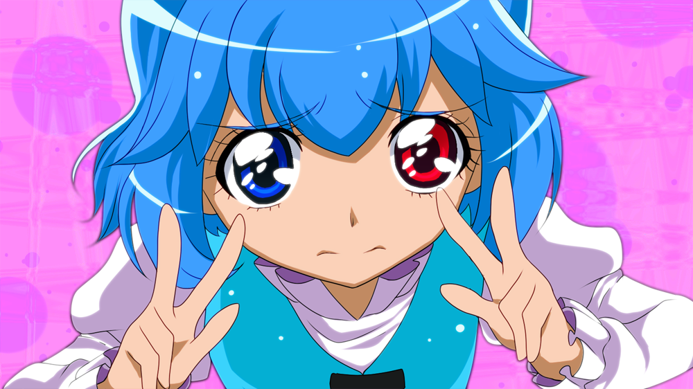 anime_coloring, arms_up, bad_id, blue_hair, bust, cure_peace_pose, double_v, face