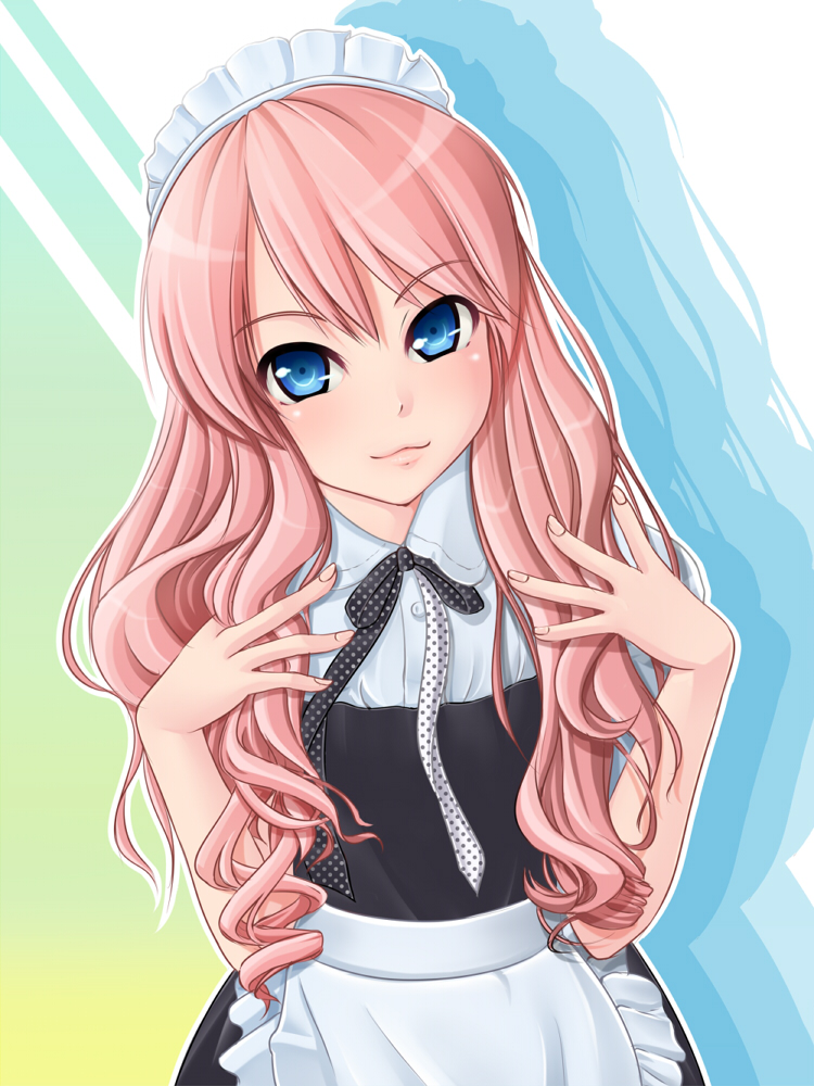 bow, chibimame, long_hair, louise_francoise_le_blanc_de_la_valliere, maid_headdress, pink_hair, solo, zero_no_tsukaima