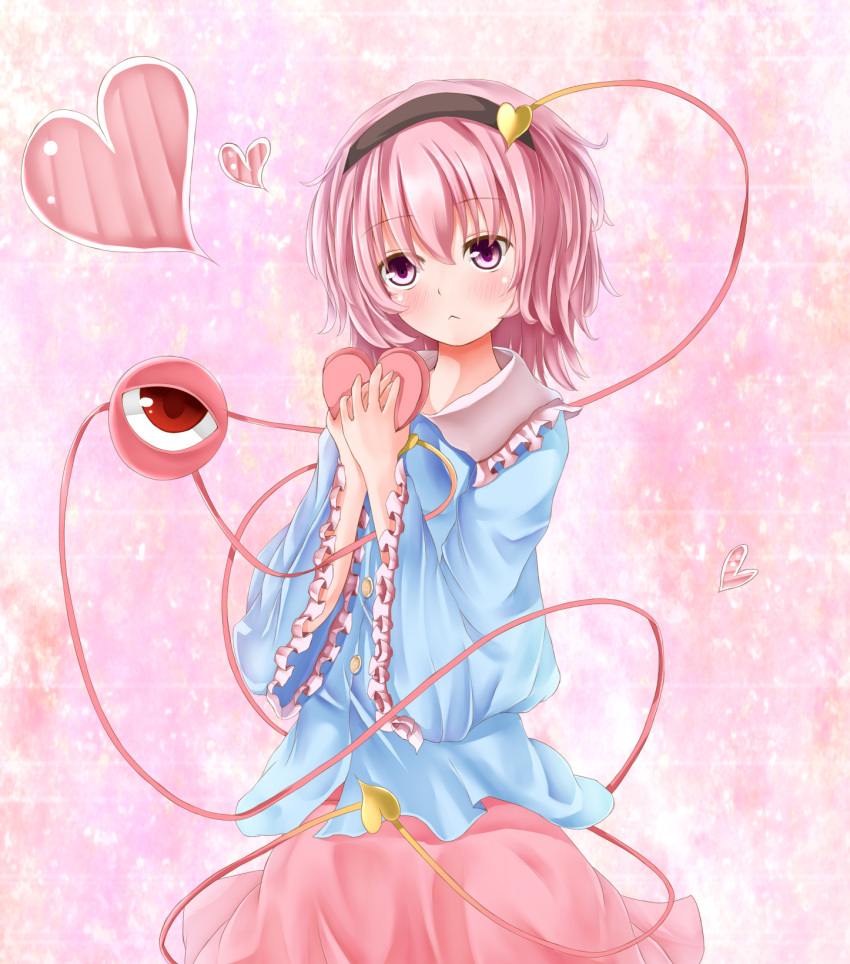 :<, bad_id, blush, eyeball, hairband, heart, highres, komeiji_satori