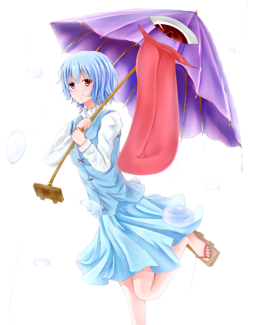 bad_id, blue_eyes, blue_hair, heterochromia, highres, karakasa_obake, koruto21, rain