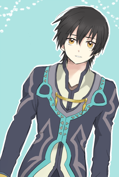 black_hair, blue_background, jude_mathis, looking_at_viewer, male, namo_(7-30-7), solo, tales_of_(series), tales_of_xillia, yellow_eyes