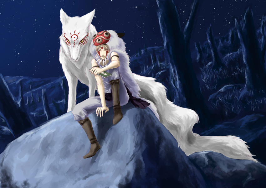 blonde_hair, book, cosplay, facepaint, headdress, jewelry, madara_(natsume_yuujinchou), moneynew