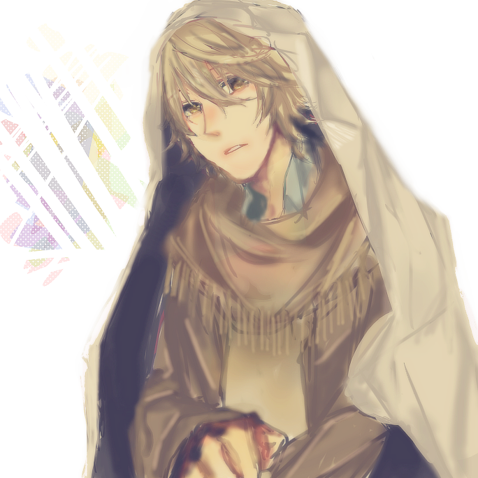 bad_id, blanket, blonde_hair, hatoful_kareshi, jacket, male, nanaki_kazuaki, personification